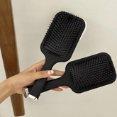 Minimalist Black Air Cushion Hairbrush – Anti-Static Paddle Comb for Women